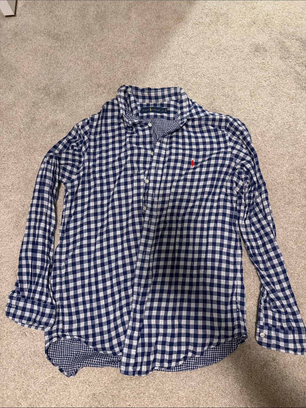 Polo by Ralph Lauren Blue and White Gingham Dress Shirt